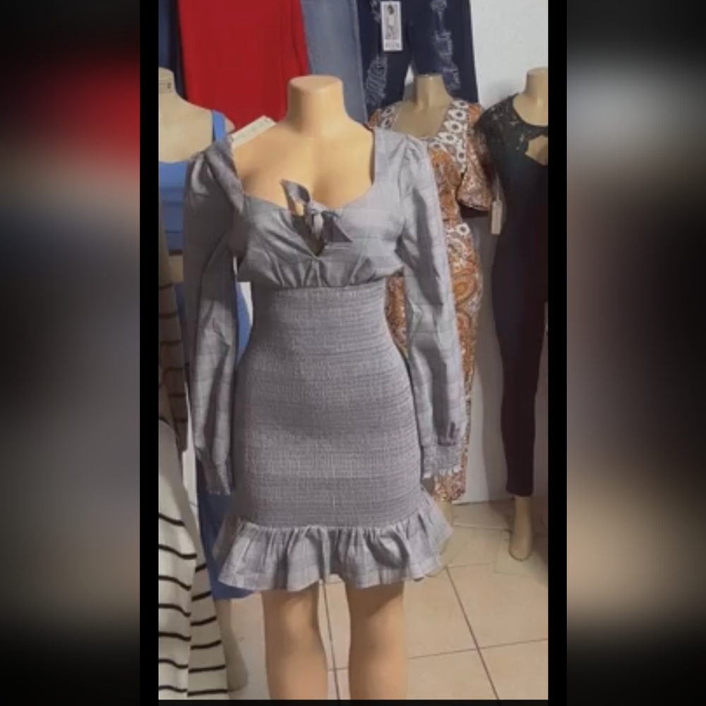 Chic Long Sleeve Gray Dress